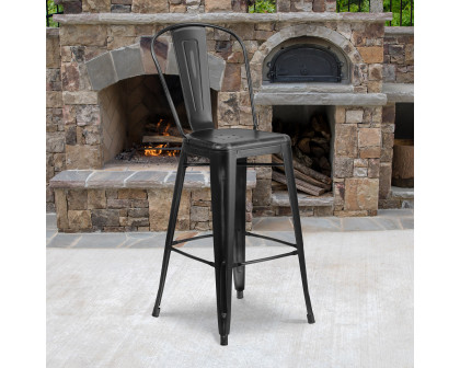 BLNK Cindy Commercial Metal Distressed Indoor-Outdoor Bar Stool with Back