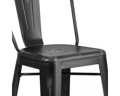 BLNK Cindy Commercial Metal Distressed Indoor-Outdoor Bar Stool with Back - Black