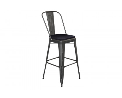 BLNK Carly Commercial Metal Indoor-Outdoor Bar Stool with Back with Poly Resin Wood Seat - Black