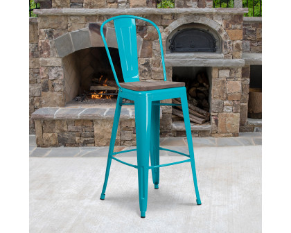 BLNK Cindy Metal Bar Stool with Back and Wood Seat