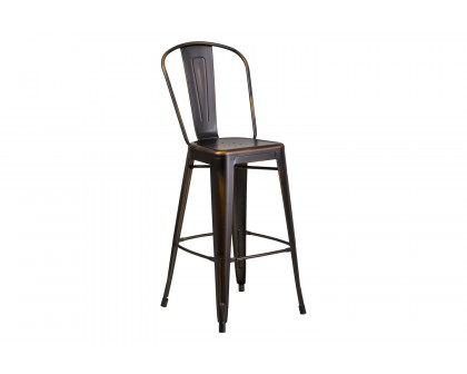 BLNK Cindy Commercial Metal Distressed Indoor-Outdoor Bar Stool with Back - Copper