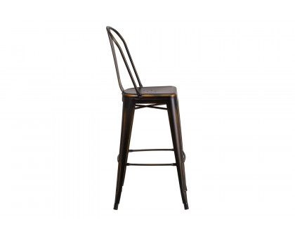 BLNK Cindy Commercial Metal Distressed Indoor-Outdoor Bar Stool with Back - Copper