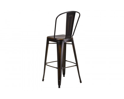 BLNK Cindy Commercial Metal Distressed Indoor-Outdoor Bar Stool with Back - Copper