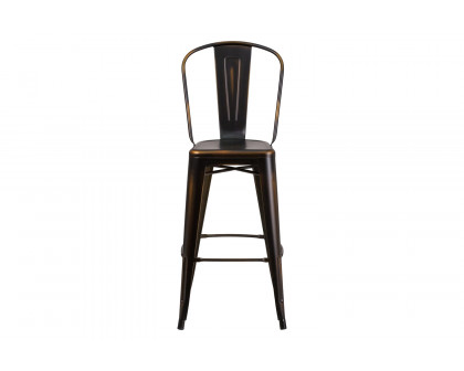 BLNK Cindy Commercial Metal Distressed Indoor-Outdoor Bar Stool with Back - Copper