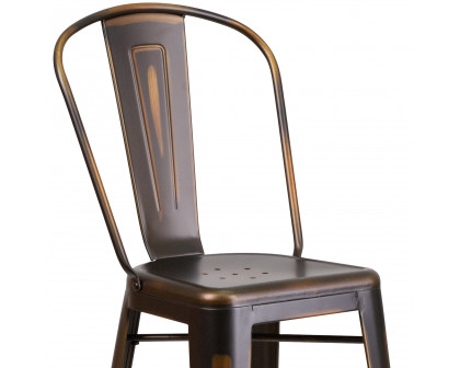 BLNK Cindy Commercial Metal Distressed Indoor-Outdoor Bar Stool with Back - Copper