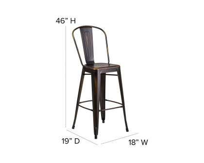 BLNK Cindy Commercial Metal Distressed Indoor-Outdoor Bar Stool with Back - Copper