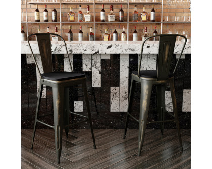 BLNK Carly Commercial Metal Indoor-Outdoor Bar Stool with Back with Poly Resin Wood Seat