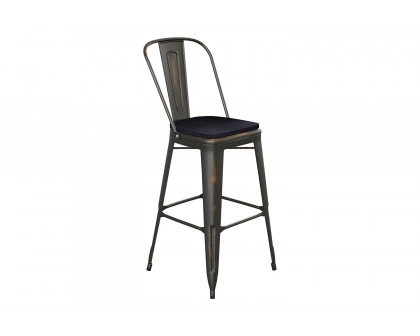 BLNK Carly Commercial Metal Indoor-Outdoor Bar Stool with Back with Poly Resin Wood Seat - Copper/Black