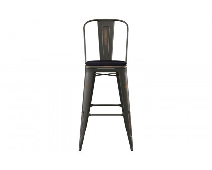 BLNK Carly Commercial Metal Indoor-Outdoor Bar Stool with Back with Poly Resin Wood Seat - Copper/Black