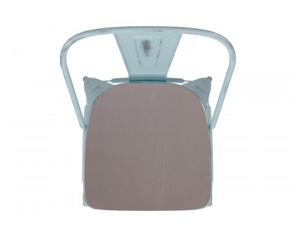 BLNK Carly Commercial Metal Indoor-Outdoor Bar Stool with Back with Poly Resin Wood Seat - Green-Blue/Gray