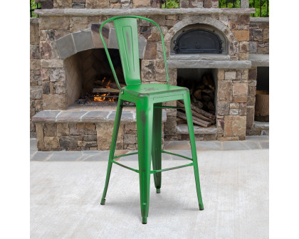 BLNK Cindy Commercial Metal Distressed Indoor-Outdoor Bar Stool with Back