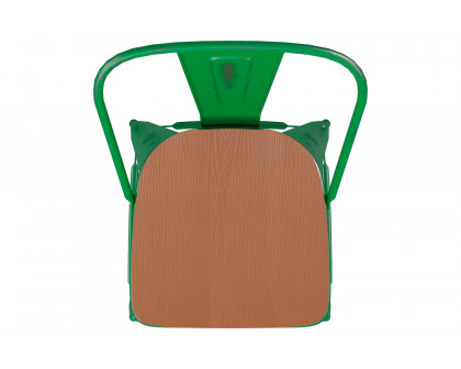 BLNK™ Carly Commercial Metal Indoor-Outdoor Bar Stool with Back with Poly Resin Wood Seat - Green/Teak