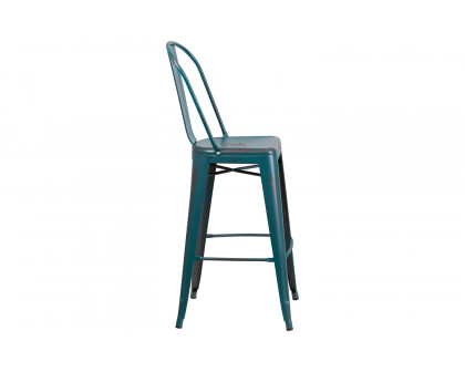 BLNK Cindy Commercial Metal Distressed Indoor-Outdoor Bar Stool with Back - Kelly Blue/Teal