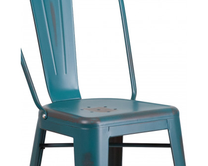 BLNK Cindy Commercial Metal Distressed Indoor-Outdoor Bar Stool with Back - Kelly Blue/Teal