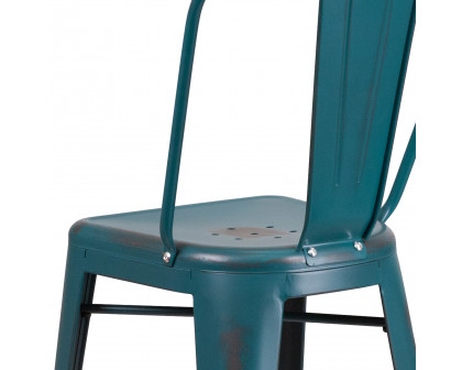 BLNK Cindy Commercial Metal Distressed Indoor-Outdoor Bar Stool with Back - Kelly Blue/Teal