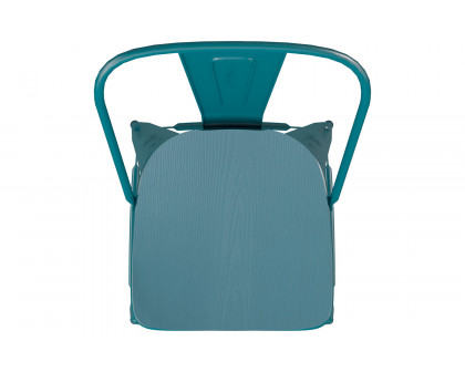 BLNK Carly Commercial Metal Indoor-Outdoor Bar Stool with Back with Poly Resin Wood Seat - Kelly Blue-Teal/Teal Blue