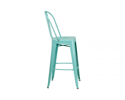 BLNK Cindy Commercial Metal Indoor-Outdoor Bar Stool with Back - Mint Green