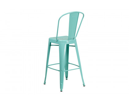 BLNK Cindy Commercial Metal Indoor-Outdoor Bar Stool with Back - Mint Green