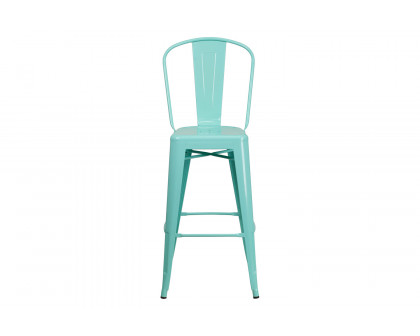 BLNK Cindy Commercial Metal Indoor-Outdoor Bar Stool with Back - Mint Green