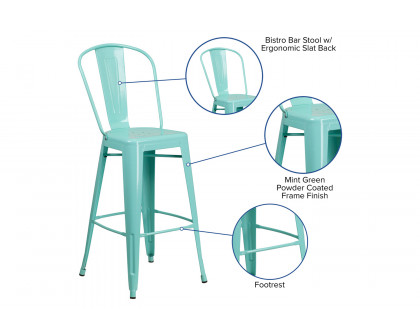 BLNK Cindy Commercial Metal Indoor-Outdoor Bar Stool with Back - Mint Green