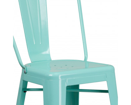 BLNK Cindy Commercial Metal Indoor-Outdoor Bar Stool with Back - Mint Green