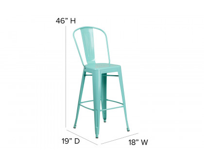 BLNK Cindy Commercial Metal Indoor-Outdoor Bar Stool with Back - Mint Green