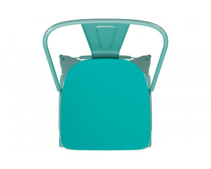 BLNK Carly Commercial Metal Indoor-Outdoor Bar Stool with Back with Poly Resin Wood Seat - Mint Green