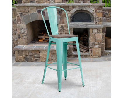 BLNK Cindy Metal Bar Stool with Back and Wood Seat