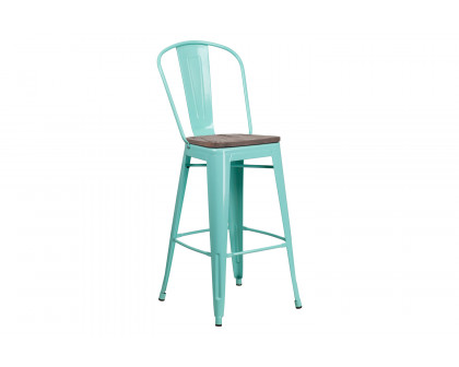 BLNK™ Cindy Metal Bar Stool with Back and Wood Seat - Mint Green