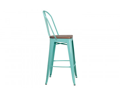 BLNK™ Cindy Metal Bar Stool with Back and Wood Seat - Mint Green