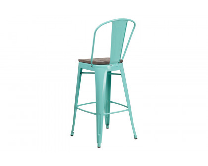 BLNK™ Cindy Metal Bar Stool with Back and Wood Seat - Mint Green