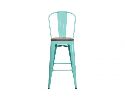 BLNK™ Cindy Metal Bar Stool with Back and Wood Seat - Mint Green