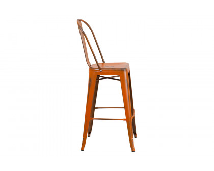 BLNK™ Cindy Commercial Metal Distressed Indoor-Outdoor Bar Stool with Back - Orange