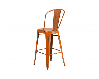 BLNK™ Cindy Commercial Metal Distressed Indoor-Outdoor Bar Stool with Back - Orange