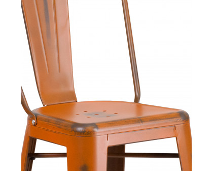 BLNK™ Cindy Commercial Metal Distressed Indoor-Outdoor Bar Stool with Back - Orange