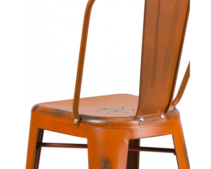 BLNK™ Cindy Commercial Metal Distressed Indoor-Outdoor Bar Stool with Back - Orange