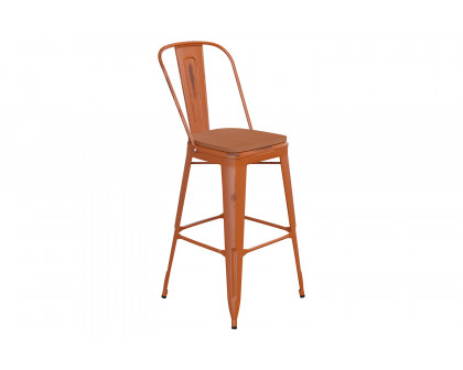 BLNK™ Carly Commercial Metal Indoor-Outdoor Bar Stool with Back with Poly Resin Wood Seat - Orange/Teak