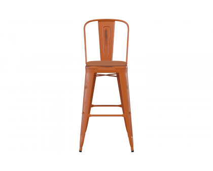 BLNK™ Carly Commercial Metal Indoor-Outdoor Bar Stool with Back with Poly Resin Wood Seat - Orange/Teak