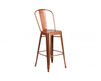 BLNK Cindy Commercial Metal Indoor-Outdoor Bar Stool with Back - Copper