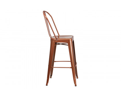 BLNK Cindy Commercial Metal Indoor-Outdoor Bar Stool with Back - Copper