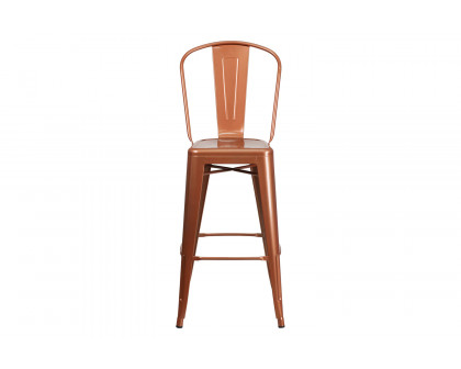 BLNK Cindy Commercial Metal Indoor-Outdoor Bar Stool with Back - Copper