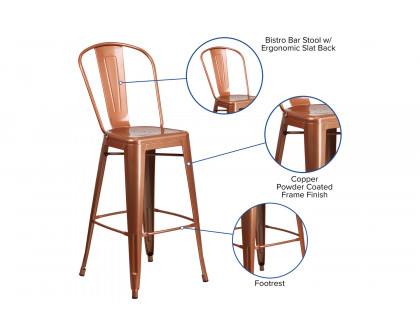 BLNK Cindy Commercial Metal Indoor-Outdoor Bar Stool with Back - Copper