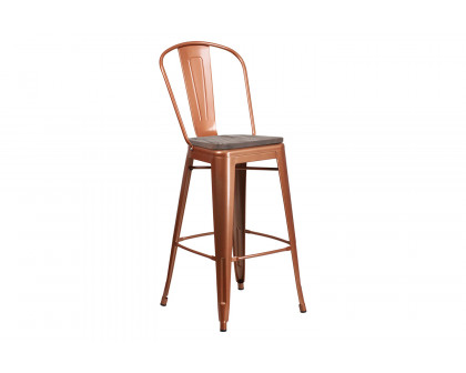 BLNK™ Cindy Metal Bar Stool with Back and Wood Seat - Copper