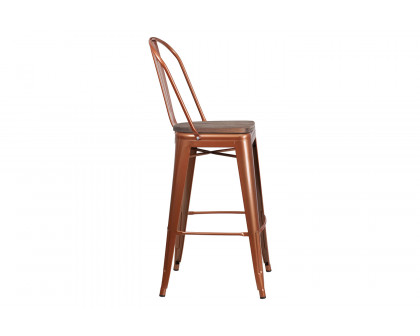 BLNK™ Cindy Metal Bar Stool with Back and Wood Seat - Copper