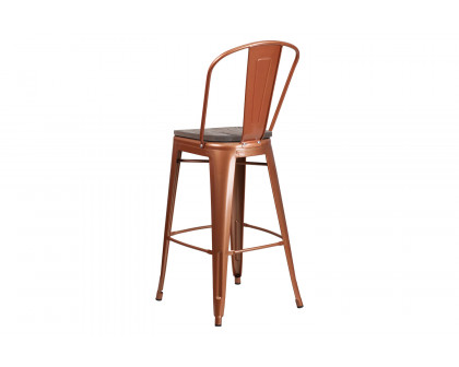 BLNK™ Cindy Metal Bar Stool with Back and Wood Seat - Copper