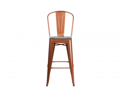 BLNK™ Cindy Metal Bar Stool with Back and Wood Seat - Copper