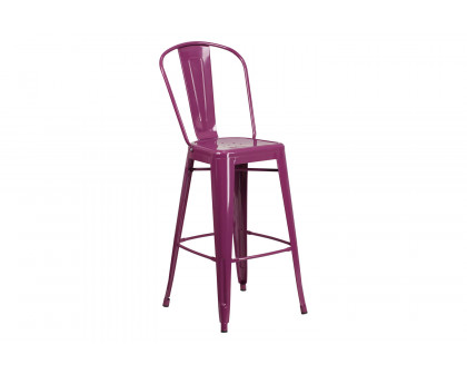 BLNK Cindy Commercial Metal Indoor-Outdoor Bar Stool with Back - Purple