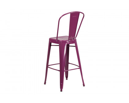 BLNK Cindy Commercial Metal Indoor-Outdoor Bar Stool with Back - Purple