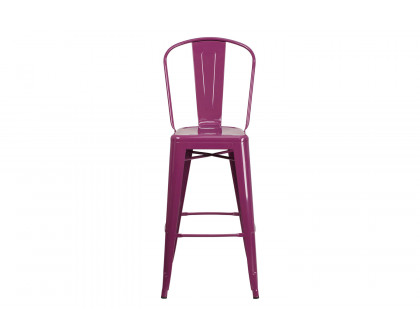 BLNK Cindy Commercial Metal Indoor-Outdoor Bar Stool with Back - Purple