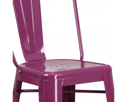 BLNK Cindy Commercial Metal Indoor-Outdoor Bar Stool with Back - Purple